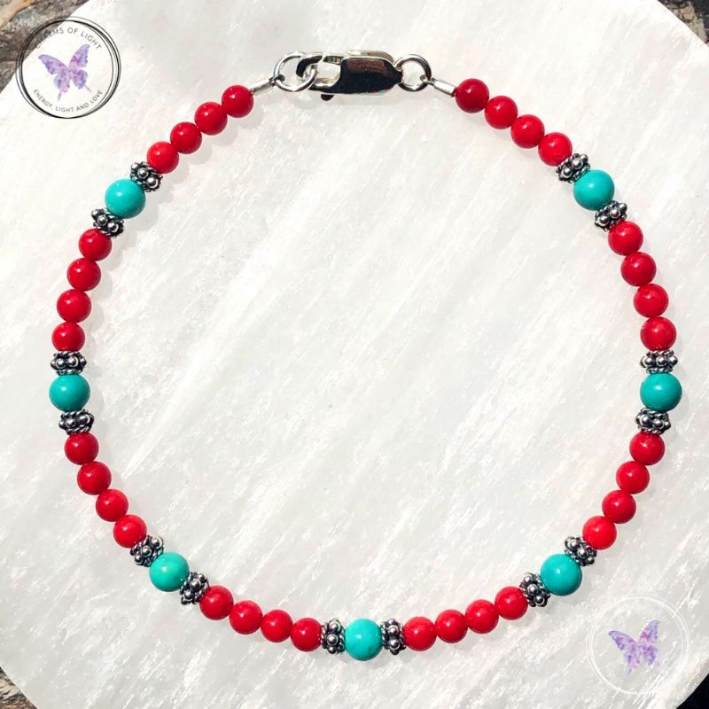 Coral & Turquoise Bead Bracelet